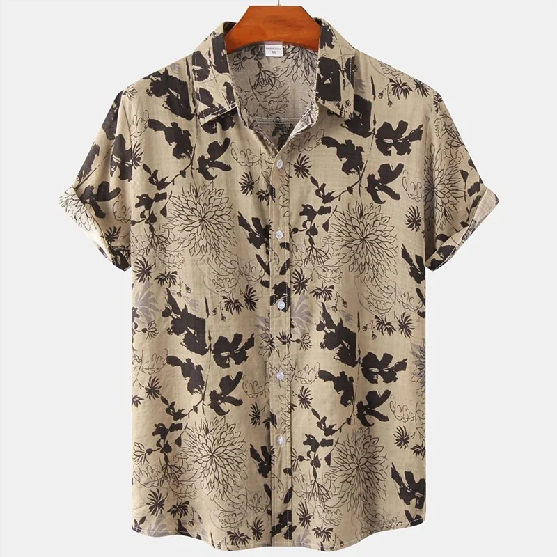 Men's Summer Hawaiian Casual Fashion Social Beach Style Short-Sleeved Printed Loose Retro Vacation Shirt