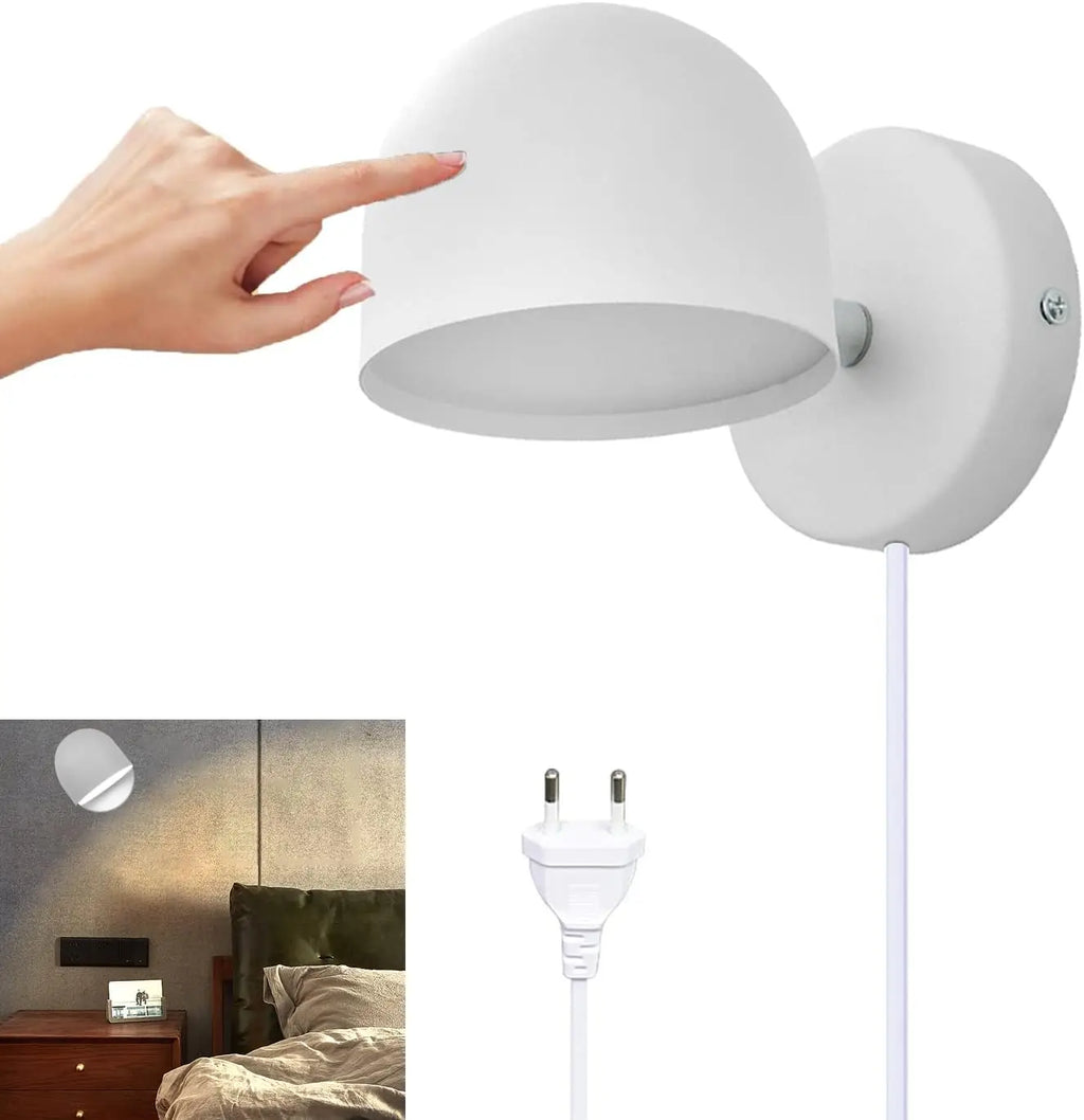 LED Indoor Wall Lamp Touch Dimming Wall Light 350° Rotatable Black White Lamp Hotel Aisle Bedroom Bedside Reading Wall Sconce