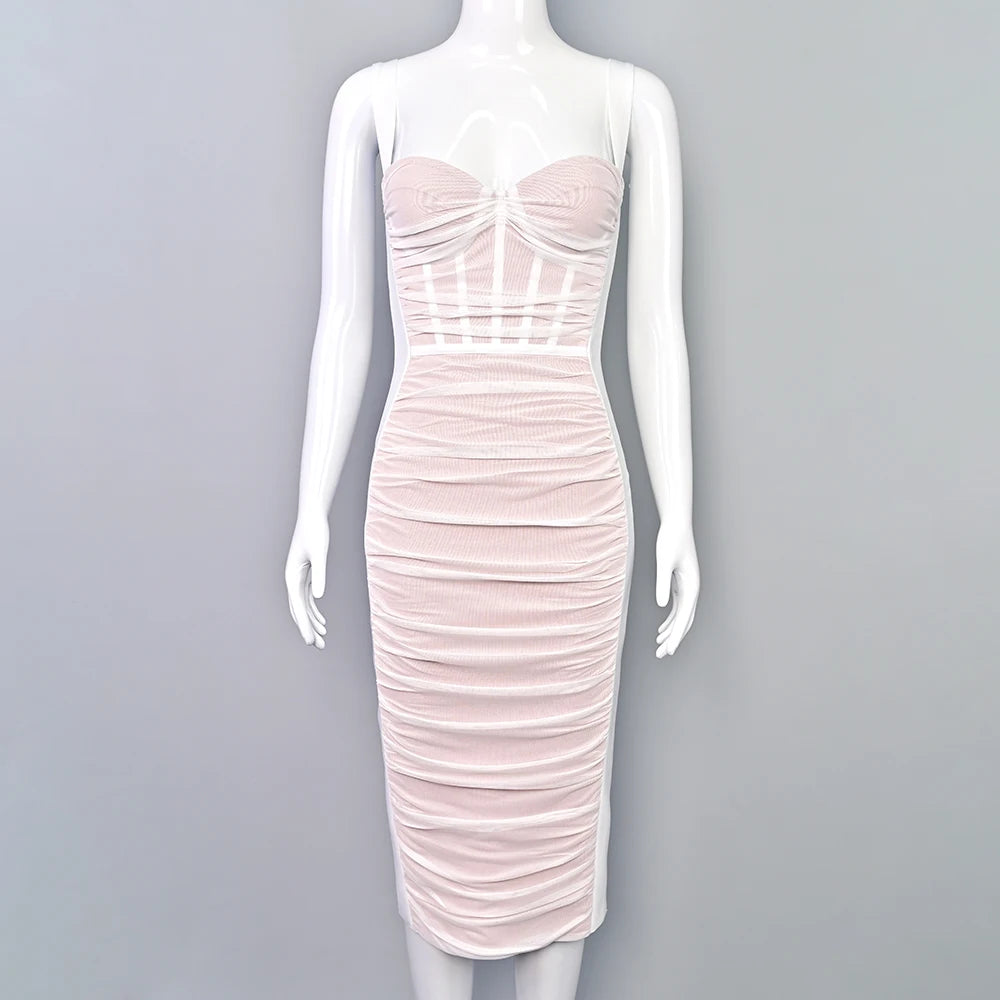 BEAUKEY Sexy Vintage Black Bandage Dress 2025 For Women Summer Draped Spaghetti Split Contrast Bodycon Dress XL Paded Vestido