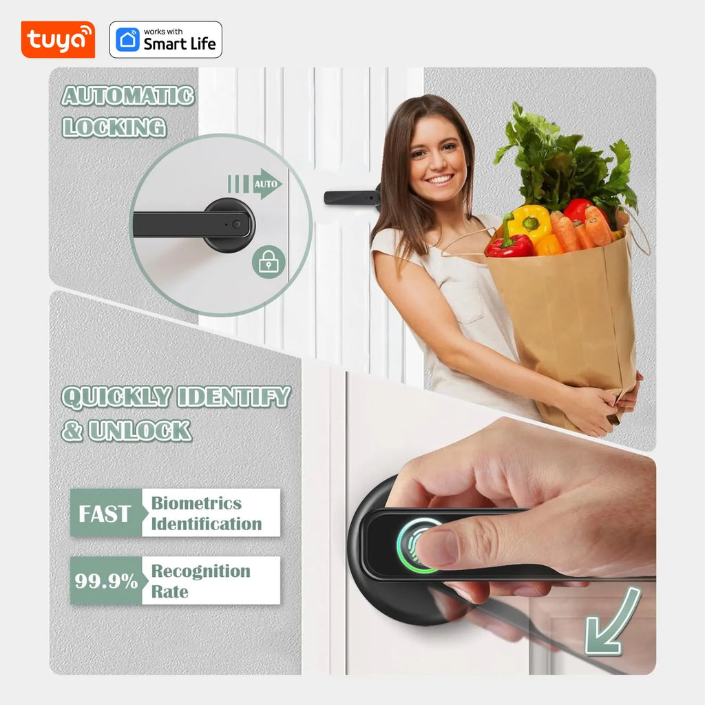 Tuya Smart Lock Fingerprint Door Lock With Handle,IC Card,App Control,Passcode Unlock Electronic Touchscreen Keypad