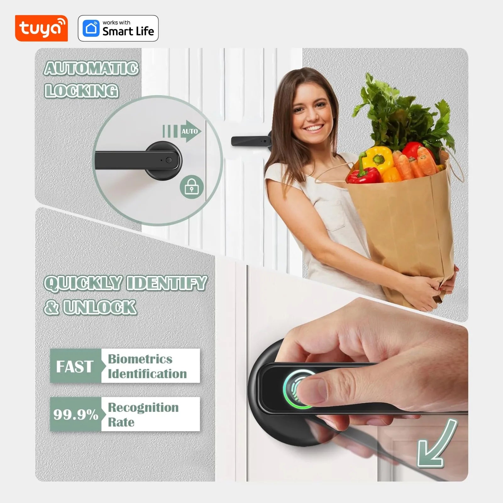 Tuya Smart Lock Fingerprint Door Lock With Handle,IC Card,App Control,Passcode Unlock Electronic Touchscreen Keypad
