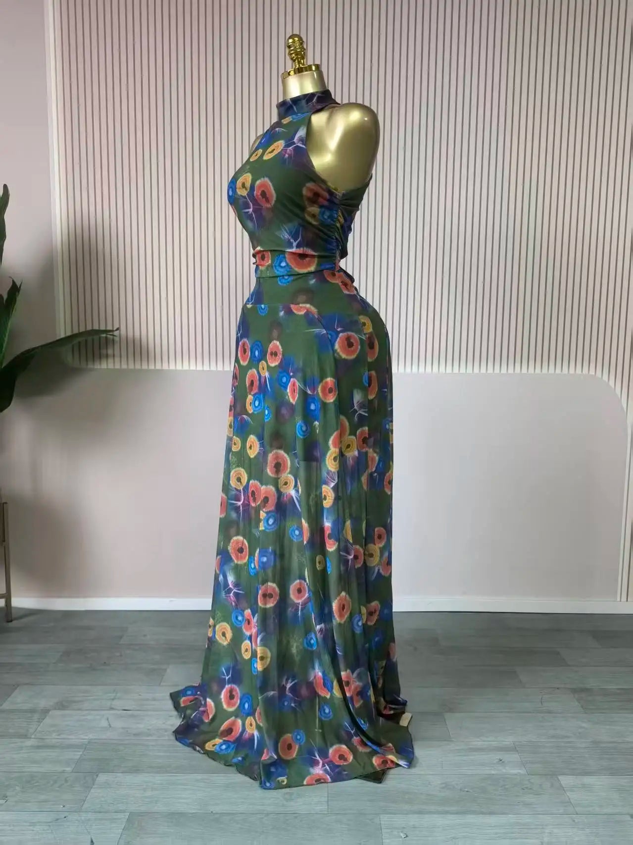 sexy Women Printed Sleeveless with Sashes Fit and Flare A-line Maxi Dress 2026 Streetwear Beach Holiday Long Dresses Vestido
