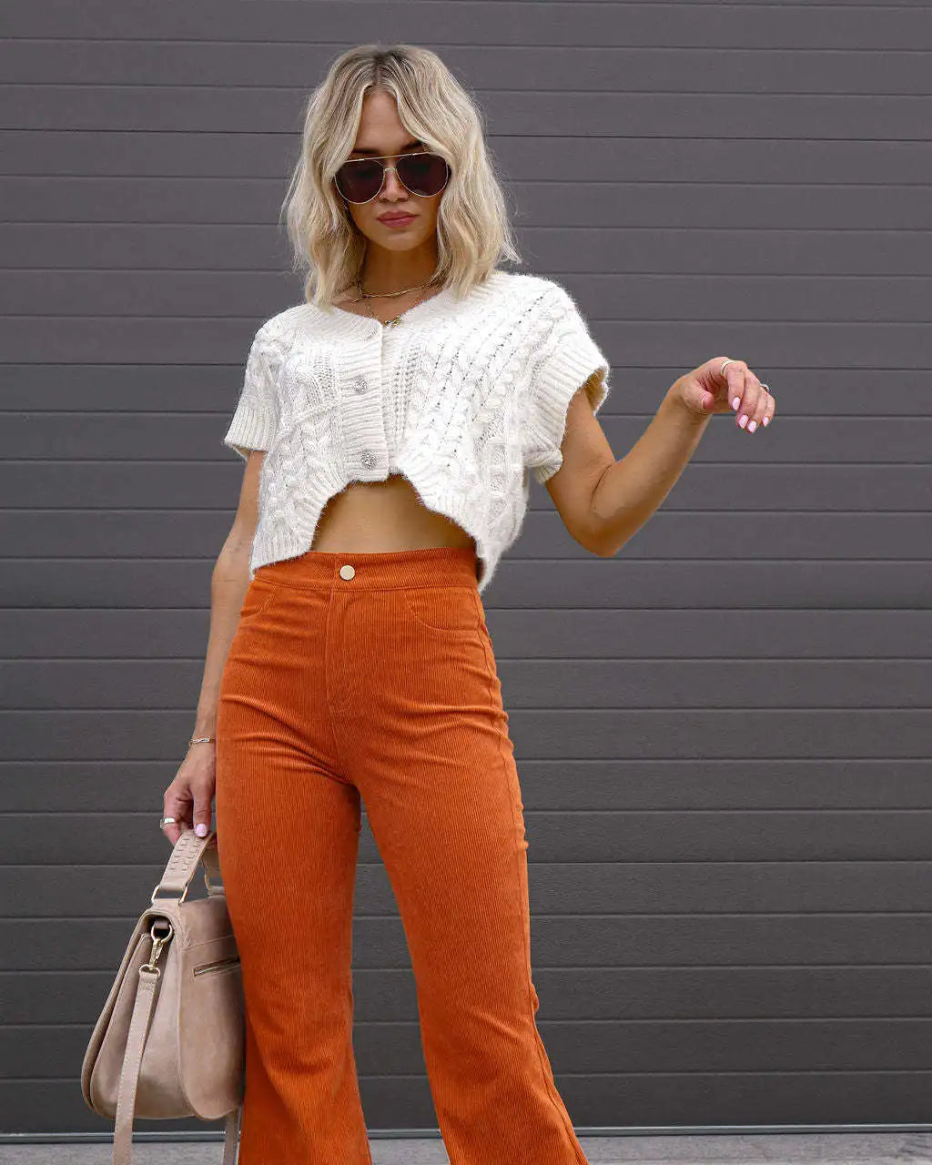 Fashionable Retro Women's Slightly Flared Pants Autumn And Winter Solid Color High Waist Button Slim Pants For Dating And Office