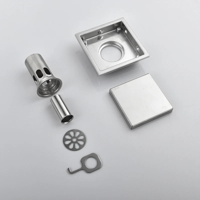 Square Shower Drain Tile Insert Anti Odor Stainless Steel Floor Drain Kit with Removable Grate Cover Hair Strainer Black Gold