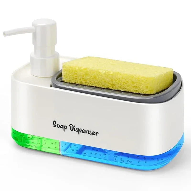 Kitchen Sink Organizer Set 3-in-1 Soap Dispenser with Dual Pump and Sponge Holder Space-Saving Cleaning Storage for Countertops