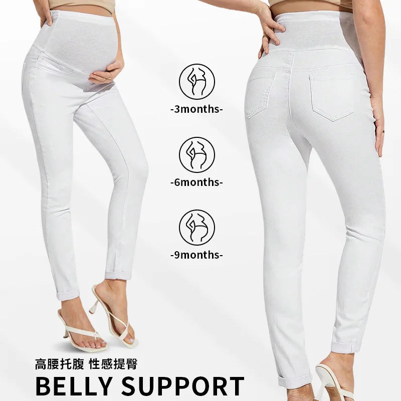 Maternity Jeans Maternity High Waist Belly Lift Elastic Waist Denim Jean Pencil Pants
