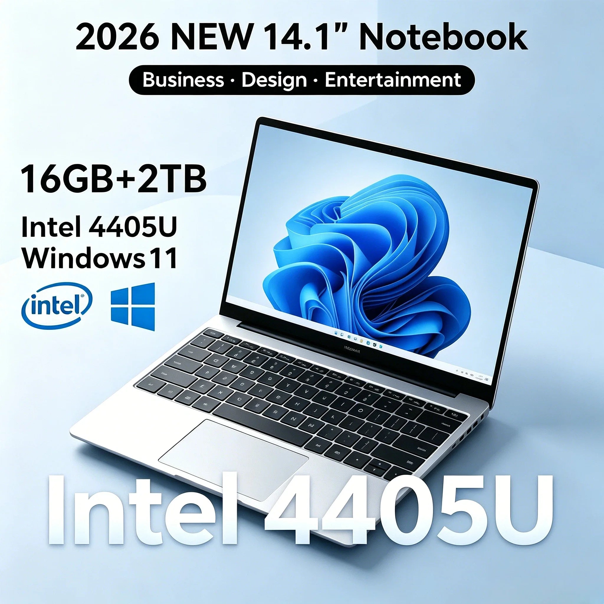 Ultra Slim 14.1 Inch Laptop 16GB DDR4 2TB SSD Intel 4405U Windows 11 1920x1080 Gaming Notebook Gamer Office Study PC New
