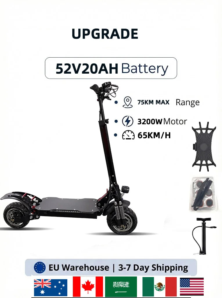Electric Scooter Adult Dual/Single Motor Up to 5600W 48V-60V Long Range Battery All-Terrain/ OffroaTires 10INCH Tire
