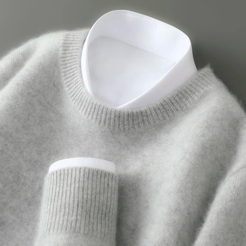 100% Australian Wool Knitted Men's O-Neck Sweater, Casual Business, Spring and Autumn Men's Long-Sleeved Pullover New Sweater