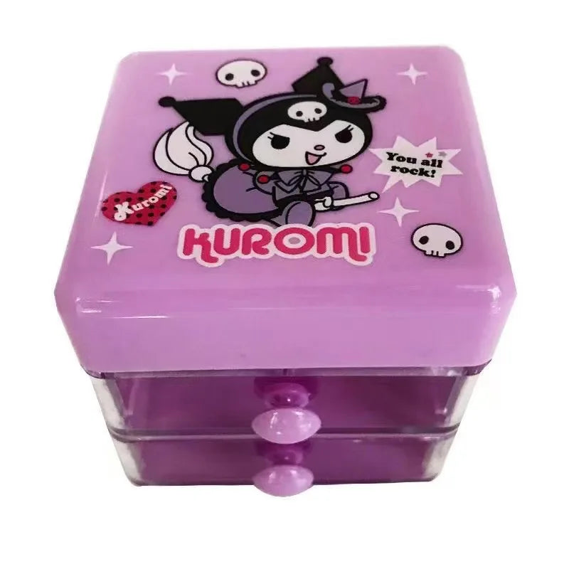 Hello Kitty Kuromi Japanese-Style Cartoon Desktop Organizer  Cute Mini Drawer-Style Storage Box  Two-Tier Jewelry Organizer