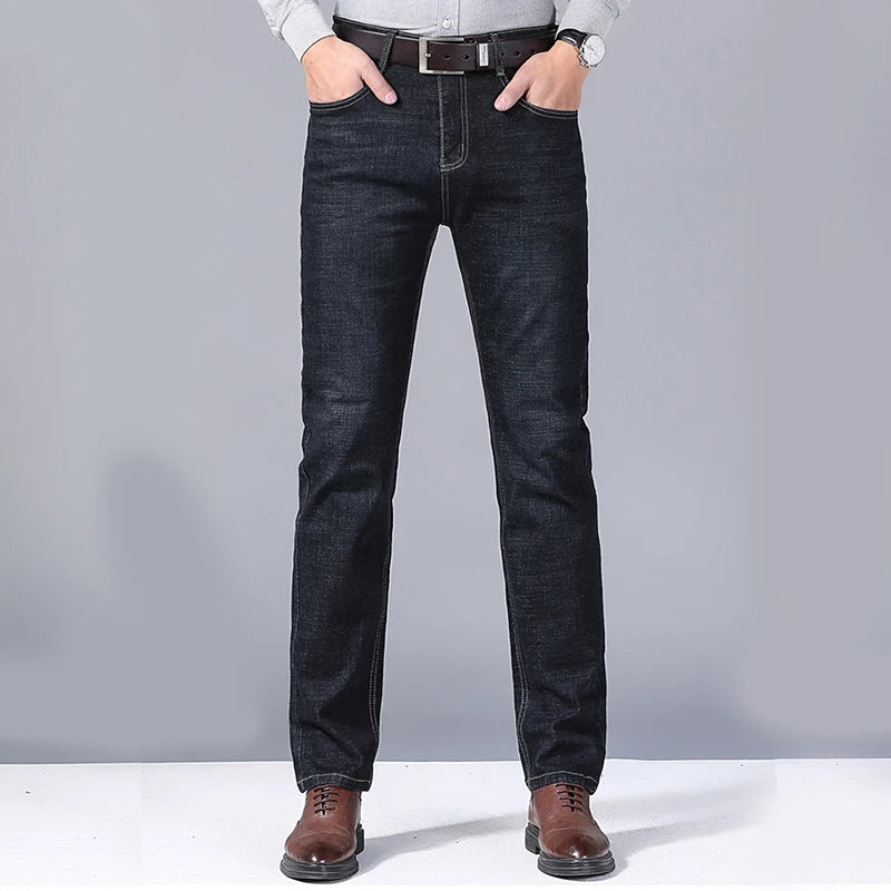 Men's Soft Straight Denim Pants 2025 Autumn Classic Business Black Biker Jeans Overalls Masculino Pantalone Hombre Mannen Homme