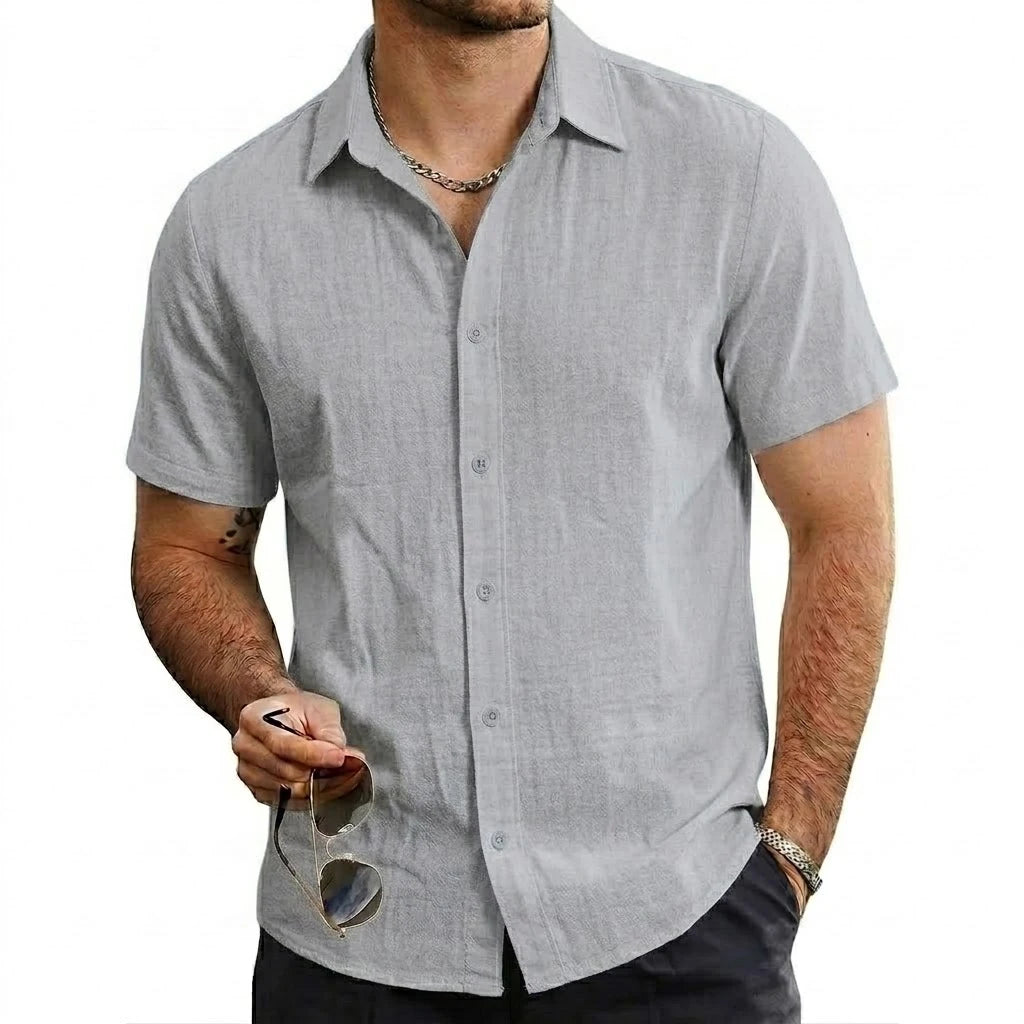 Summer Cotton Linen Shirts Men Short Sleeve T-Shirts Solid Color Button Tshirts Casual Beach Plus Size Hawaiian Shirt Thin Tops