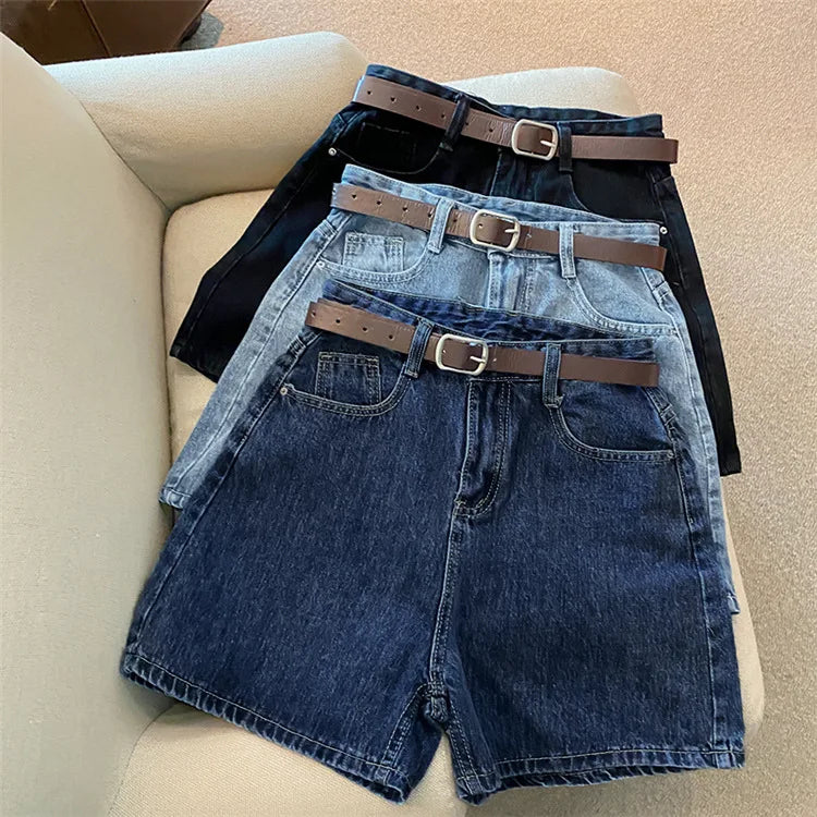 New Women Summer Denim Shorts Casual A Line Hot Pants Casual Trend Denim Shorts High Waist Simple Loose Wide Leg Denim Pants