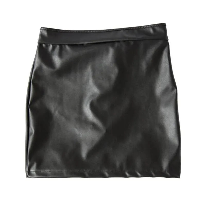 S-XXL Black PVC Bandage Mini Skirt & Thong Set Sexy Faux Leather Stage Show Costume for Women