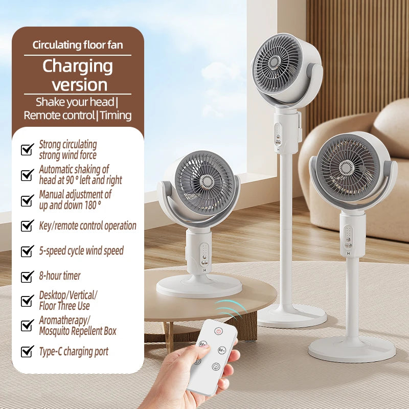 Air Circulation Fan Rechargeable Oscillating Fan Five Gear Adjustment Stand Fan Adjustable Height Household Air Circulation Fan