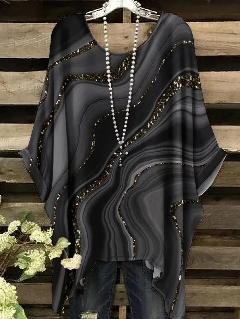 Women's T-Shirts Summer Gradient Sequin Graphics Tops O-Neck Female Vintage Clothing Floral Print Tees Loose Oversized T Shirts