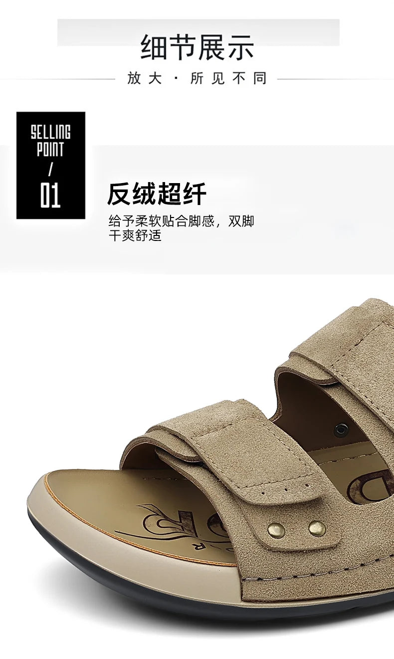 2026 Mens Sandals Slip On Leather Casual Couple Shoes For Men Soft Comfortable Mens Summer Shoes Handmade Men Outdoor Slippers