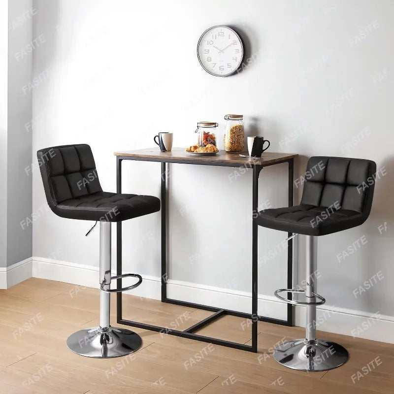 Nordic Modern Square PU Leather Swivel Adjustable Bar Stool, Set Of 2, Bar Stool For Kitchen Counter,Gray