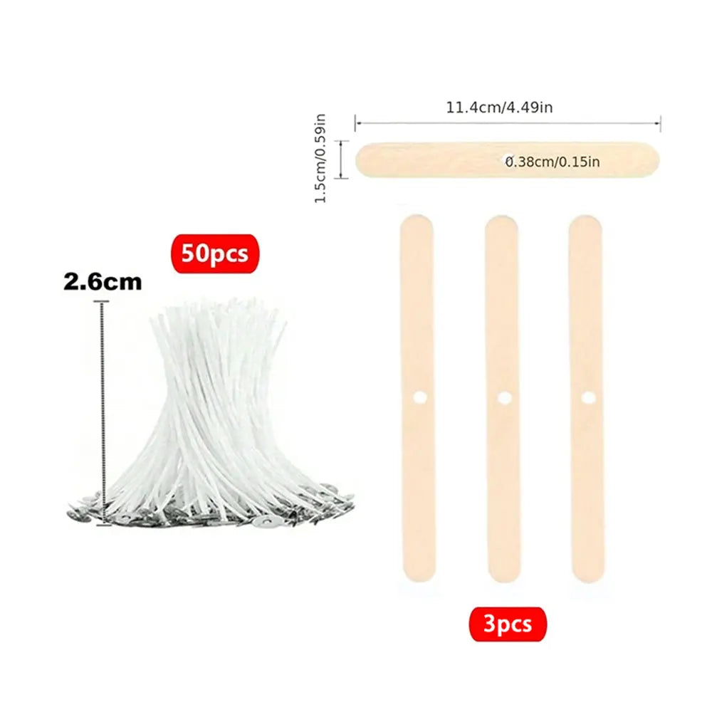 53pcs Candle Wicks Holder Waxed Cotton Candle Wicks Set with Stand Original Smokeless Candle Wicks Soy Oil Wax Core Woven Making