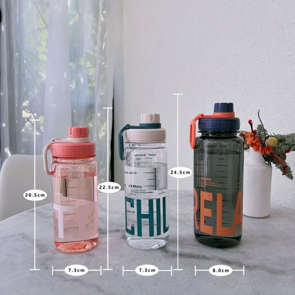 0.6L/0.8L/1L Large Capacity Water Bottles Leak Proof Lightweight Clear Drink Bottle Plastic with Handle Strap