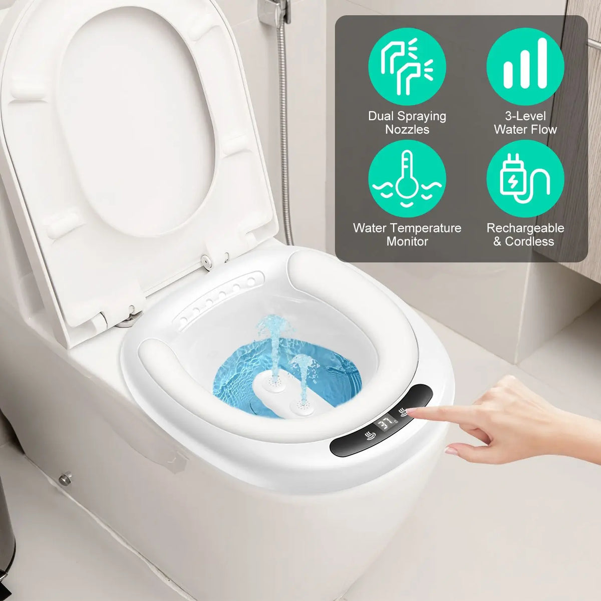 Electric bidet, double nozzles, three-speed water flow,postpartum care basin,toilet seat, salt tub,salt bath bowl,double nozzles