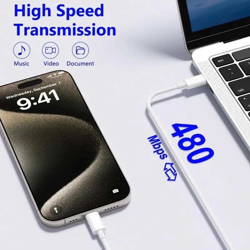 PD 60W USB C to Type C Fast Charging Cable for iPhone 11 13 14 15 16 Pro Max 12 Mini 6 7 8 Plus XS XR iPad USB A 1M 2M Cable