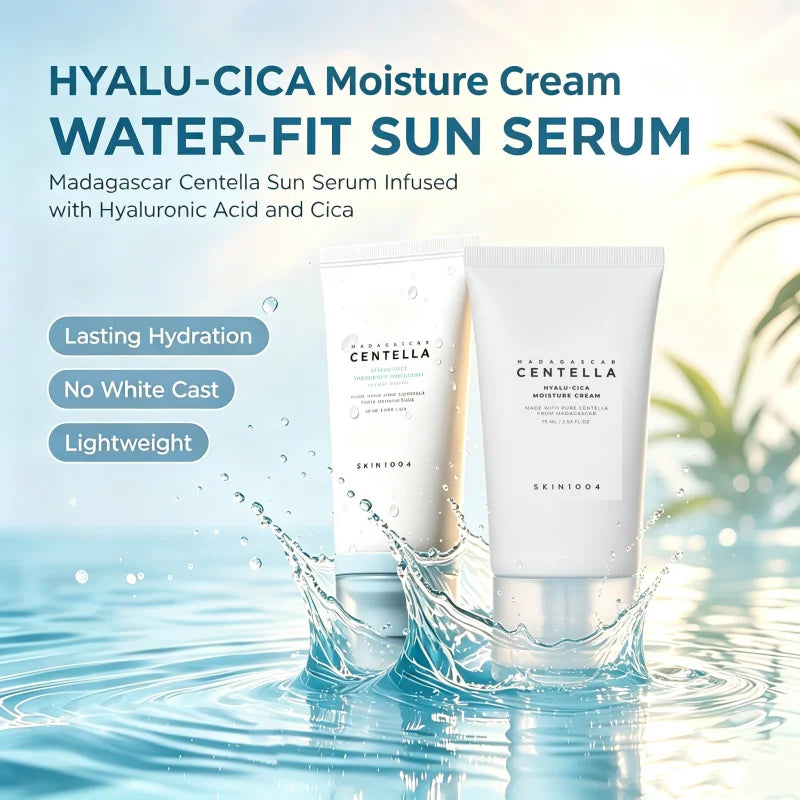 Korean Centella Hyalu Cica Water-Fit Sunscream SPF50 Sun Serum and Facial Hyalu-Cica Moisture Cream Beauty Skincare Sets