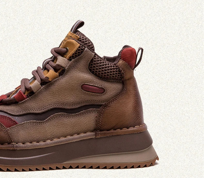 DRKANOL 2026 Women Boots Autumn Winter Mixed Colors Genuine Cow Leather Warm Ankle Boots Ladies High Top Casual Sneakers Shoes