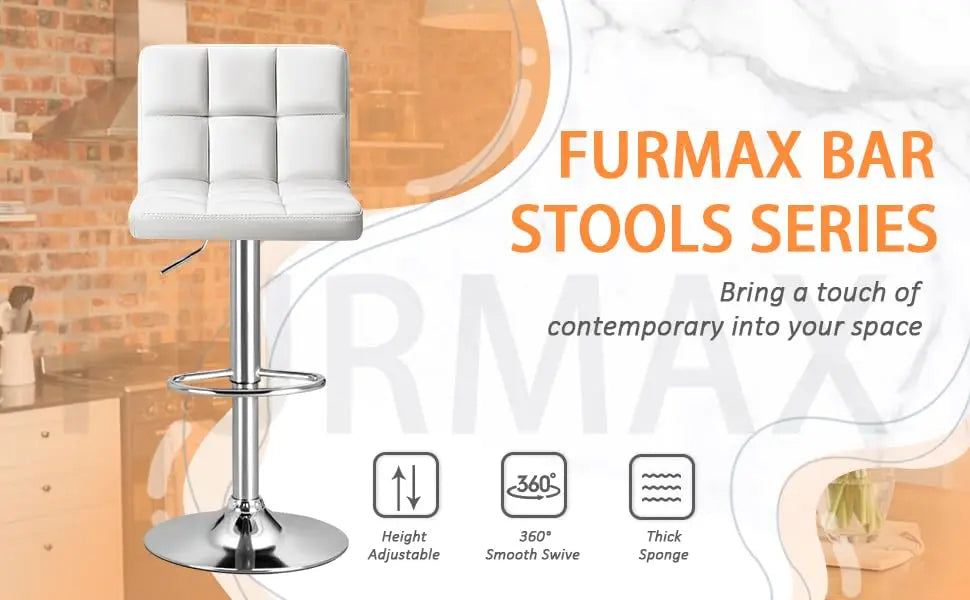 Furmax Set of 2 Modern PU Leather Swivel Adjustable Hydraulic Bar Stools White