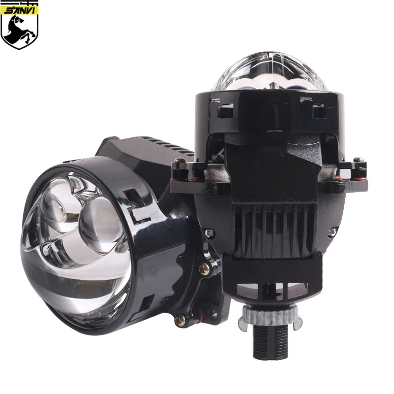 Sanvi 3” S13 Bi LED Dual Hyperboloid Projector Lens Headlights Angel Eyes 12V 68W 5500K 18000LUX For H4 H7 9005 Car Accessories