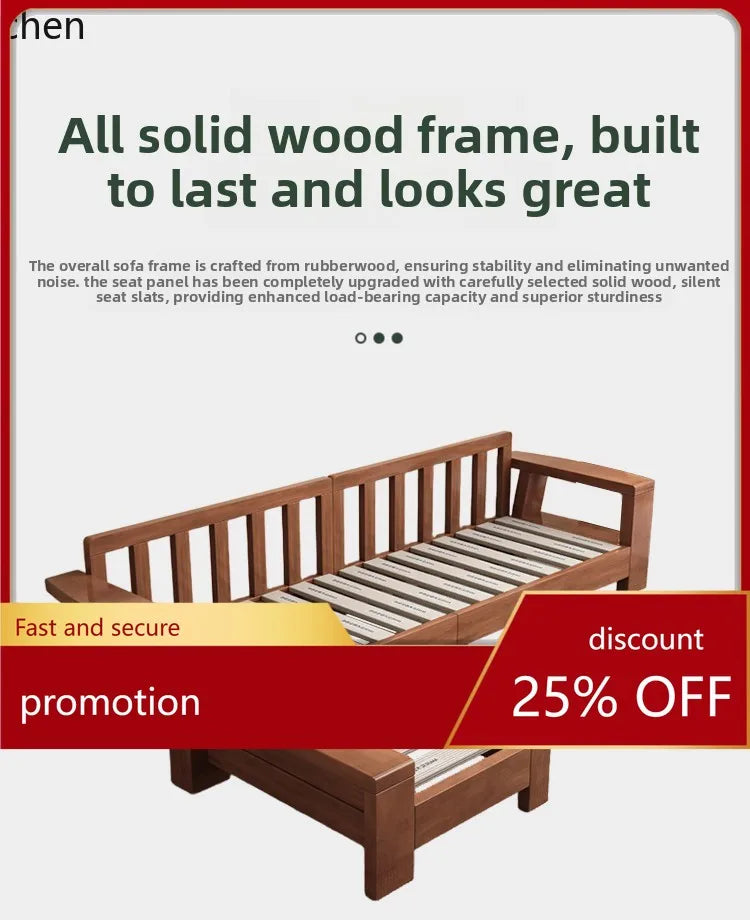 Solid Wood Sofa Living Room Home Use Full Solid Wood Furniture Set Small Apartment Dual-use Natural Wood Sofa Bed