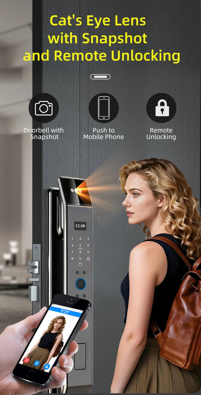3D Face Recognition Fingerprint Password Smart Door Lock with  Remote Unlocking Wishome APP  Smart Lock Electronic door lock