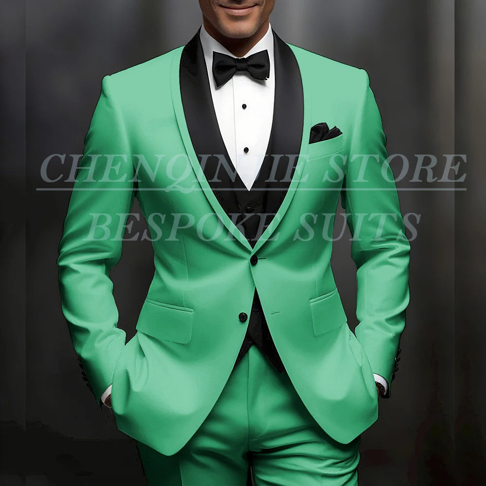 Formal Wedding Men's Suits Customzied Single Breasted Shawl Lapel Slim Fit 3 Piece Jacket Pants Vest for Wedding Male Clothing