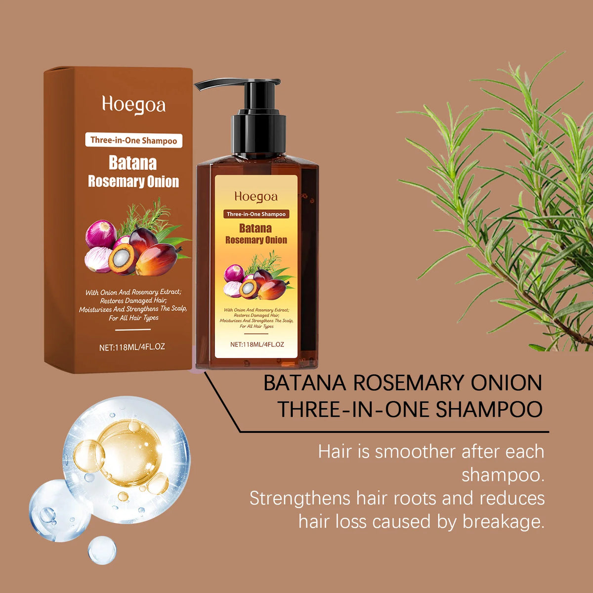 3 In 1 Batana Rosemary Onion Shampoo Deep Cleansing Remove Dandruff Soothe Scalp Anti Hair Loss Deep Nourish Hair Care Shampoo