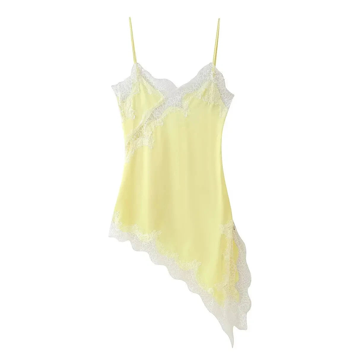 HH Female Summer Fashion Lace Splicing Dresses Solid Sleeveless Asymmetry Backless Slim Women's Sexy Party Sling Mini Dress