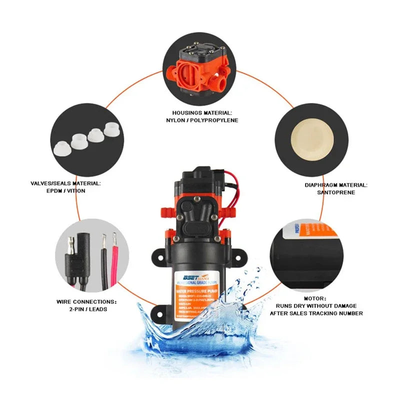 Portable 35PSI 12V Marine Water Pump Diaphragm Self-priming Pump Boat Accessories Shower Toilet Pumping Motor Home