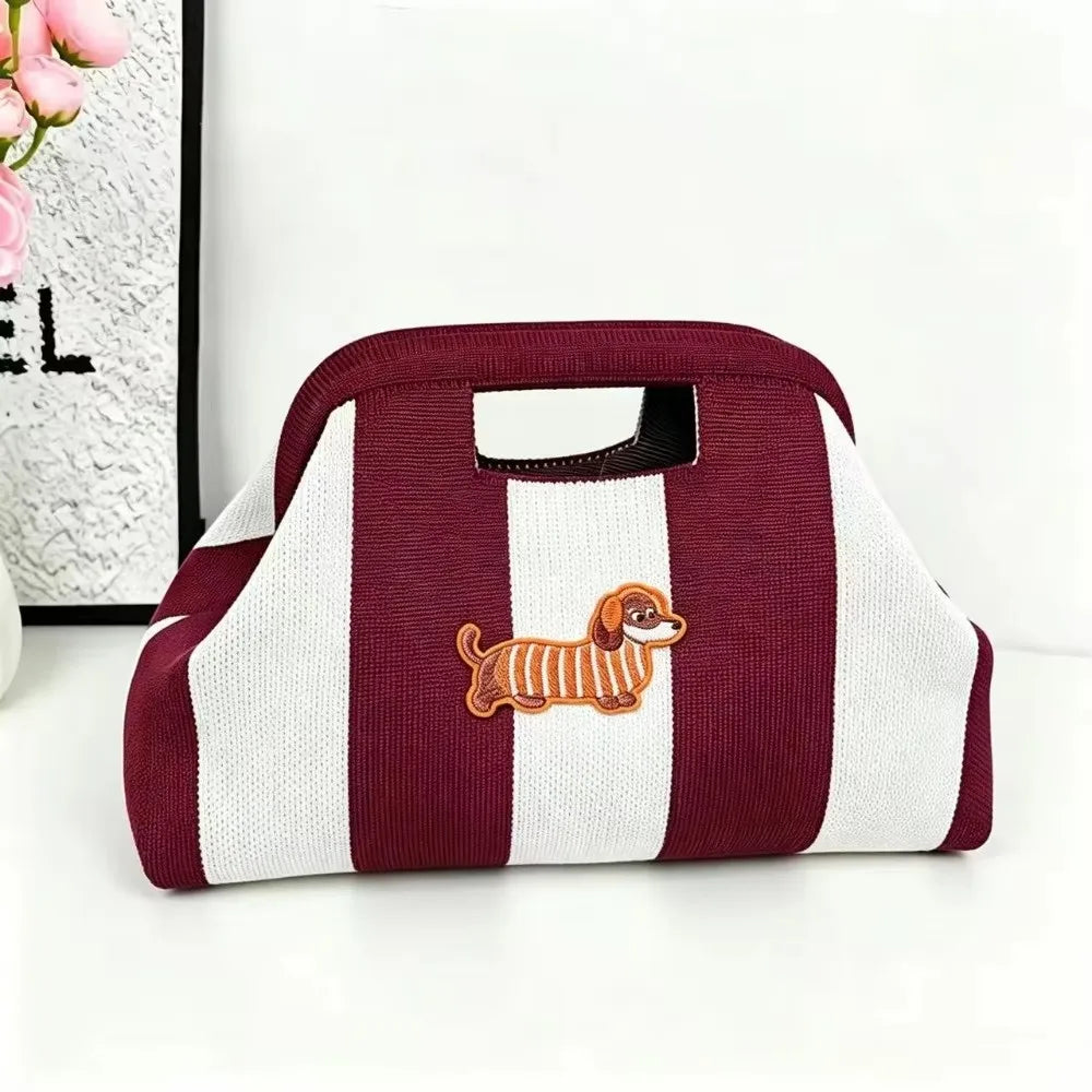 New Woven Bag Hollow-Out Striped Knitted Handbag Fly-Knitted Cloud Versatile Portable Cosmetic Bag