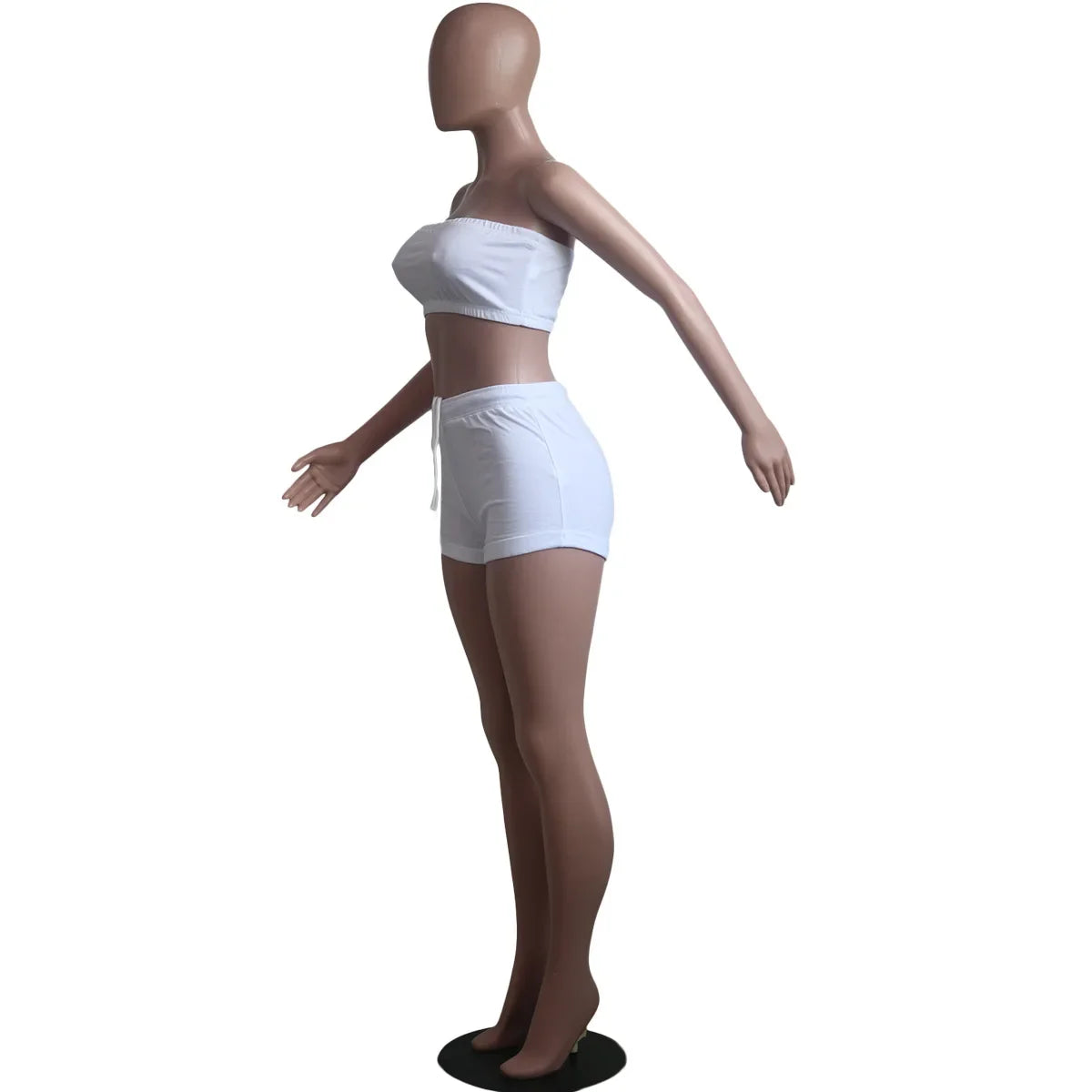 Thin Summer New Solid Color Lace Up Tracksuits Women Sleeveless Backless Tube And Shorts Two Piece Sets Casual 2pcs Outfits