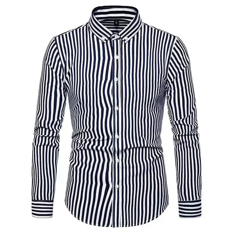 Stylish Men's Striped Shirt Printed Casual Business Dress Shirts Long Sleeve All-Match Slim Fit Fashion Korean Streetwear Shirts