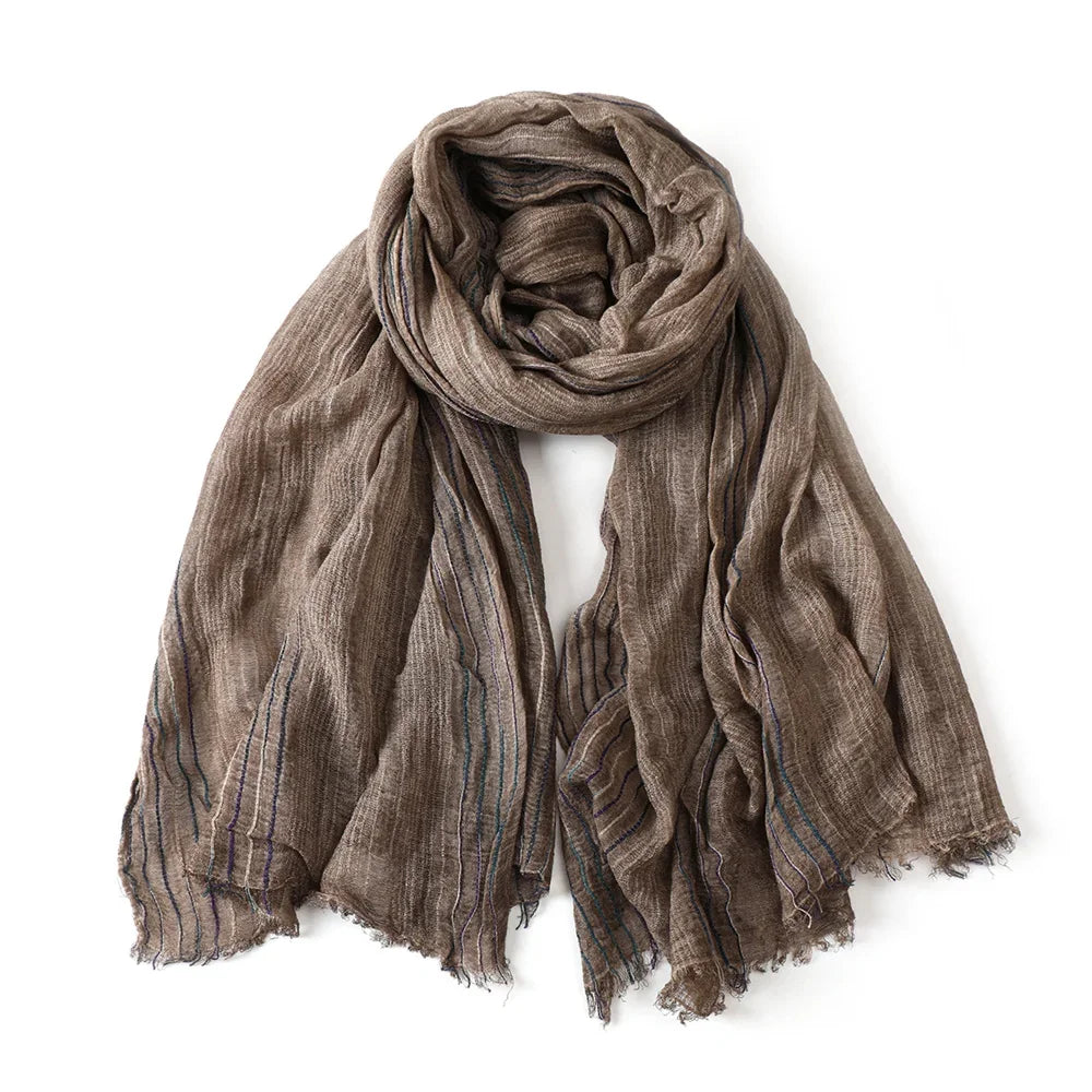 Cotton Linen Striped Men Scarves Autumn Winter Warm Neckerchief Pashmina Male Accessories Short Tassel Bufanda Shawl