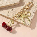 Classic Red Cherry Bow Pendant Keychain for Women Bag Decoration Car Key Chain Fashion Key Rings Party Gift Keychain Accessories