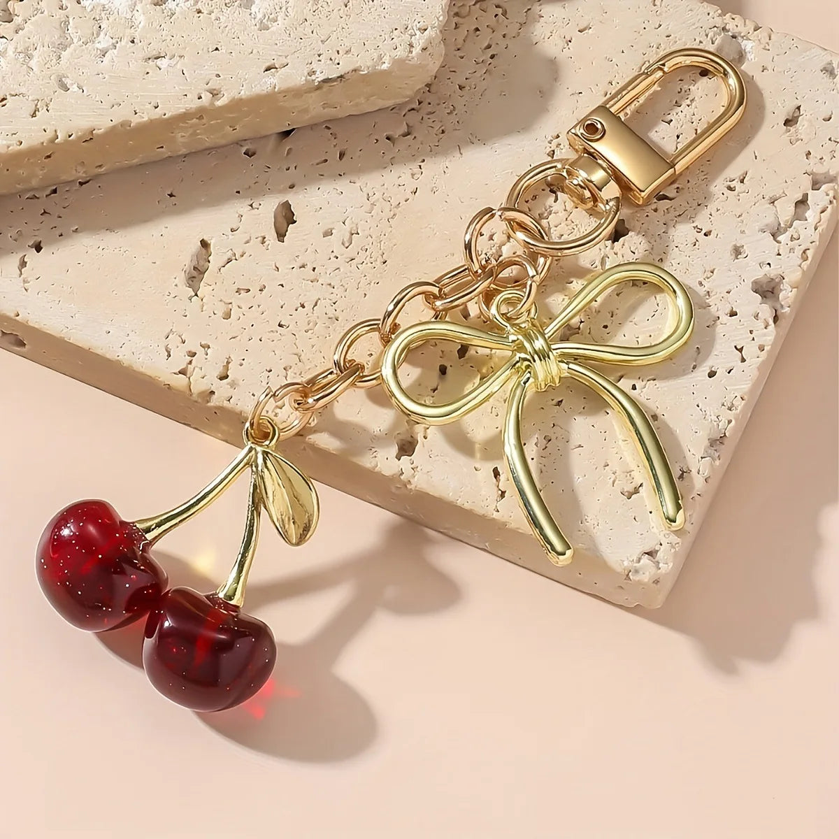 Classic Red Cherry Bow Pendant Keychain for Women Bag Decoration Car Key Chain Fashion Key Rings Party Gift Keychain Accessories
