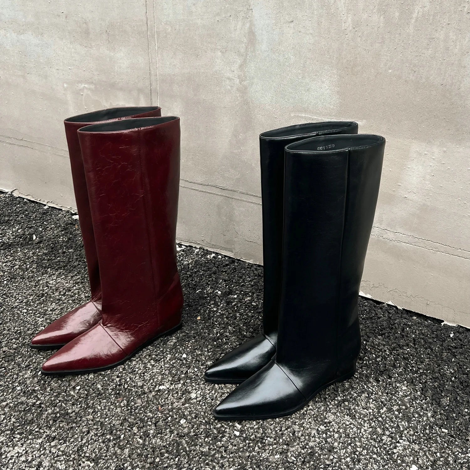 QUTAA 2025 News Women Knee High Boots Leather Wedge Heels Autumn Shoes Pointed Toe Woman Winter Party Lady Long Boots Size 34-40