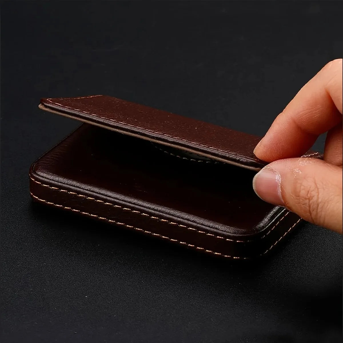 Portable PU Leather Business Card Holder Case with Magnetic Buckle Large Capacity Name Card Holder Bank Credit Card Box