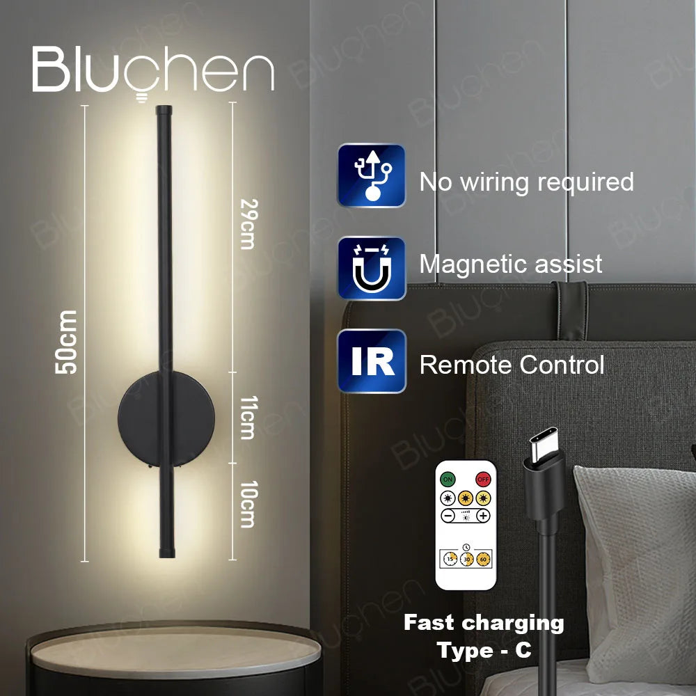 Wireless Wall Lamp Sconce Rechargeable USB-C 4400mAh battery Remote Control Dimmable LED Wall Lamp For Bedroom Living Room