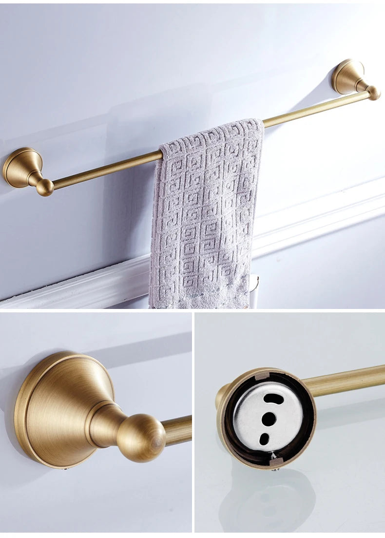 Antique brass plated wall-mounted towel rack bathroom hardware pendant set paper towel holder coat hook toilet brush ELA68A