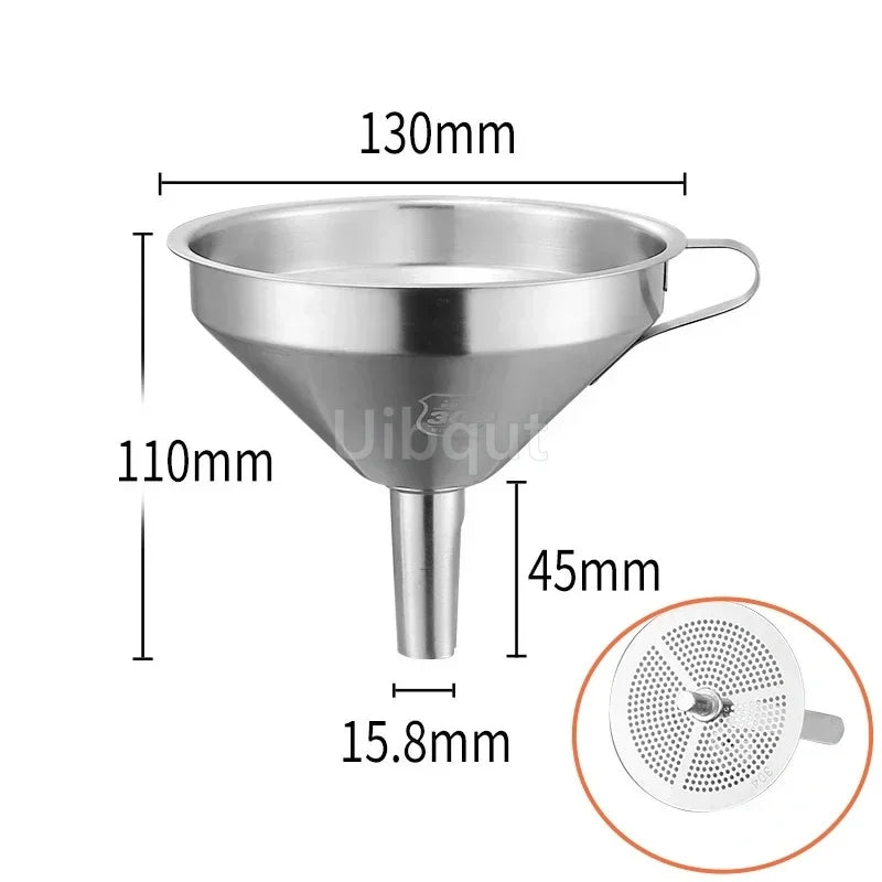 304 Stainless Steel Funnel Metal Wide Mouth Funnel With Strainer Mesh For Cooking Oil Liquid Spice Filter Home Kitchen Gadgets