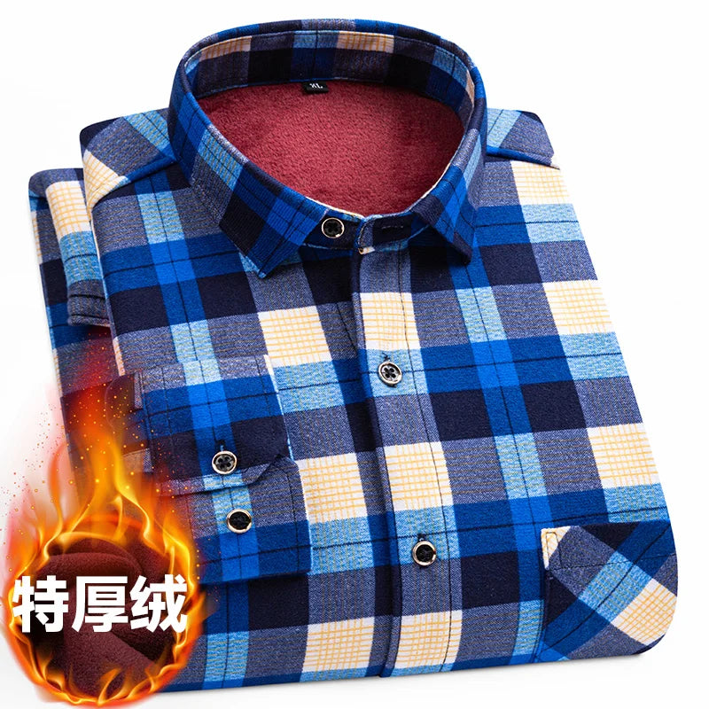 Men's long-sleeved shirt with double-sided fleece thickened warmth, 8XL, 9XL, casual winter fashion, versatile for the street