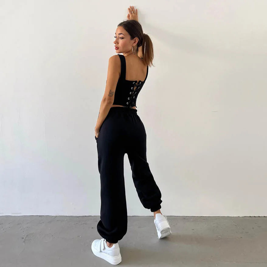 Women's Casual Sweatpants Set Belted Hooded Short Hoodie Corset Three-Piece Autumn Winter Comfortable Polyester Plus Size