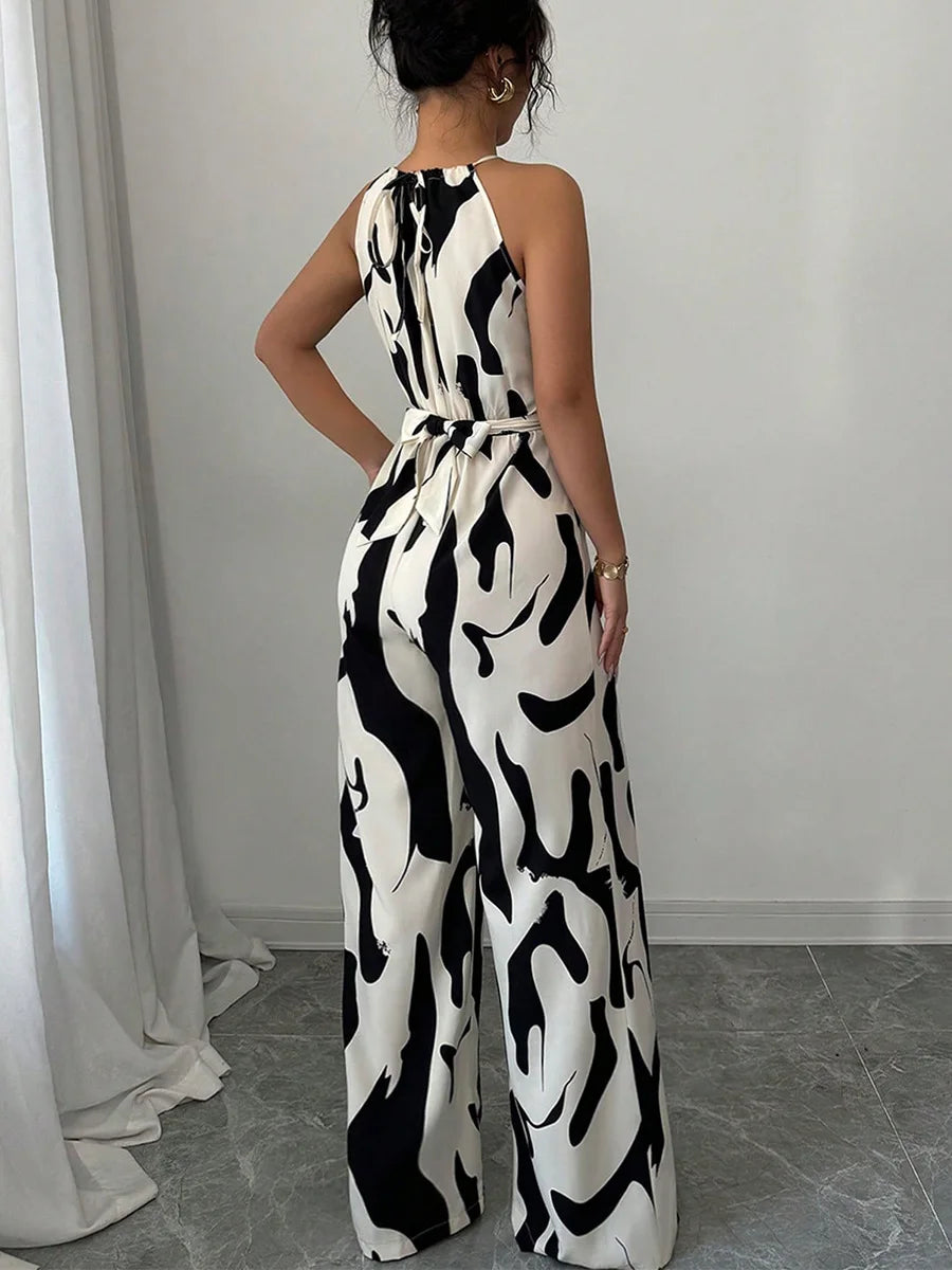 Women's Sexy Halter Neck Jumpsuits Casual Pants Rompers for Women Geometric Print Jumpsuit Party Outfits for Women Ropa Mujer